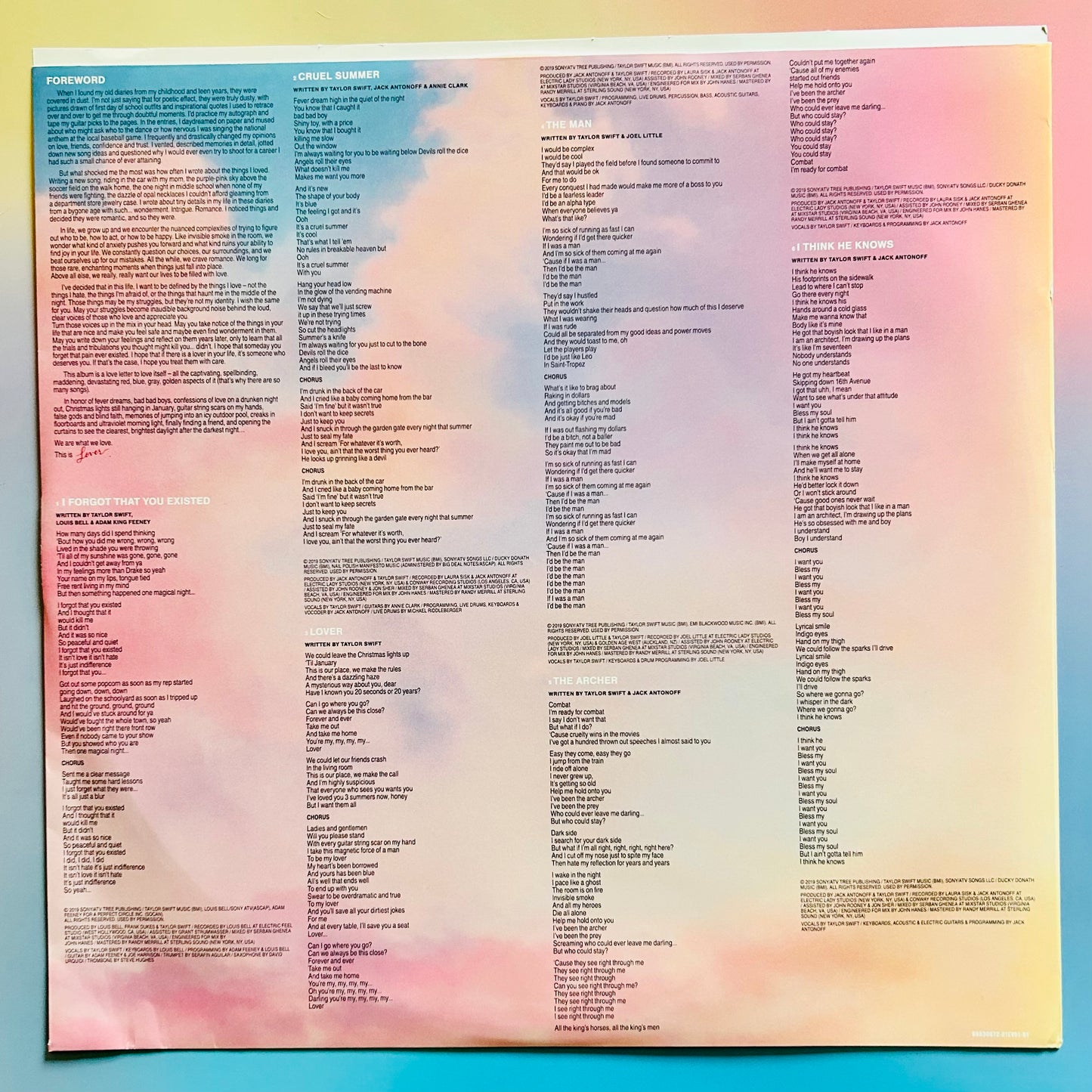 Taylor Swift - "Lover", 2019 Edition LP Album, Pink and Translucent Blue Vinyl - Used