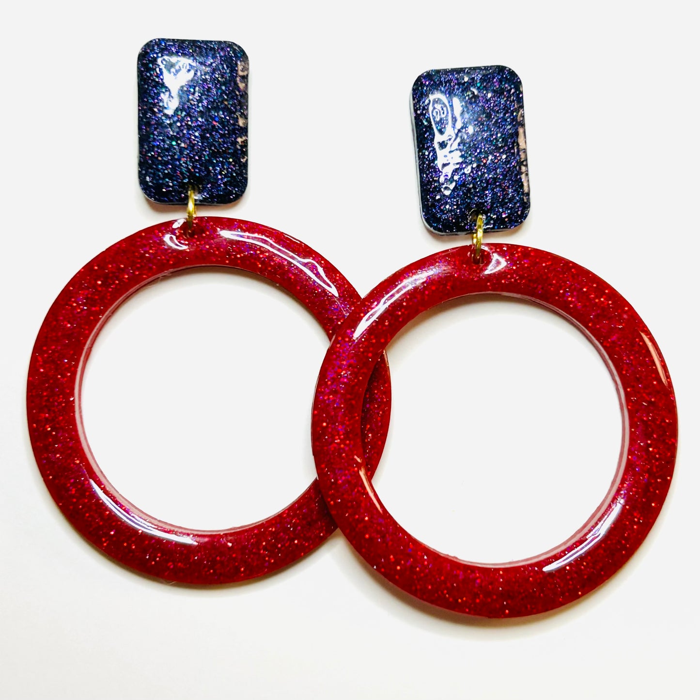"Cosmic Ruby" Red and black multicolored glitter resin earrings