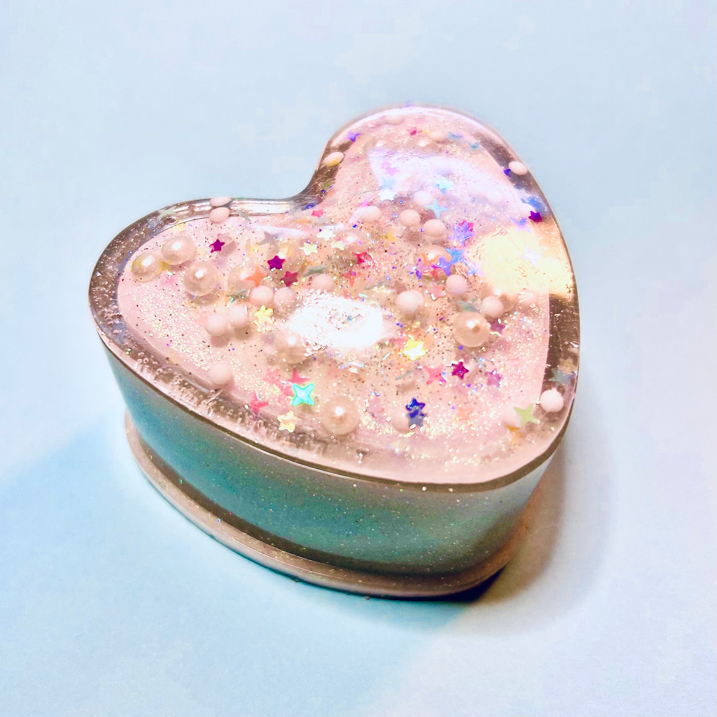 "Ice, Ice Boxy" Glittery/Sparkly Resin Jewelry Box With Pearls and Unique Star Sequins