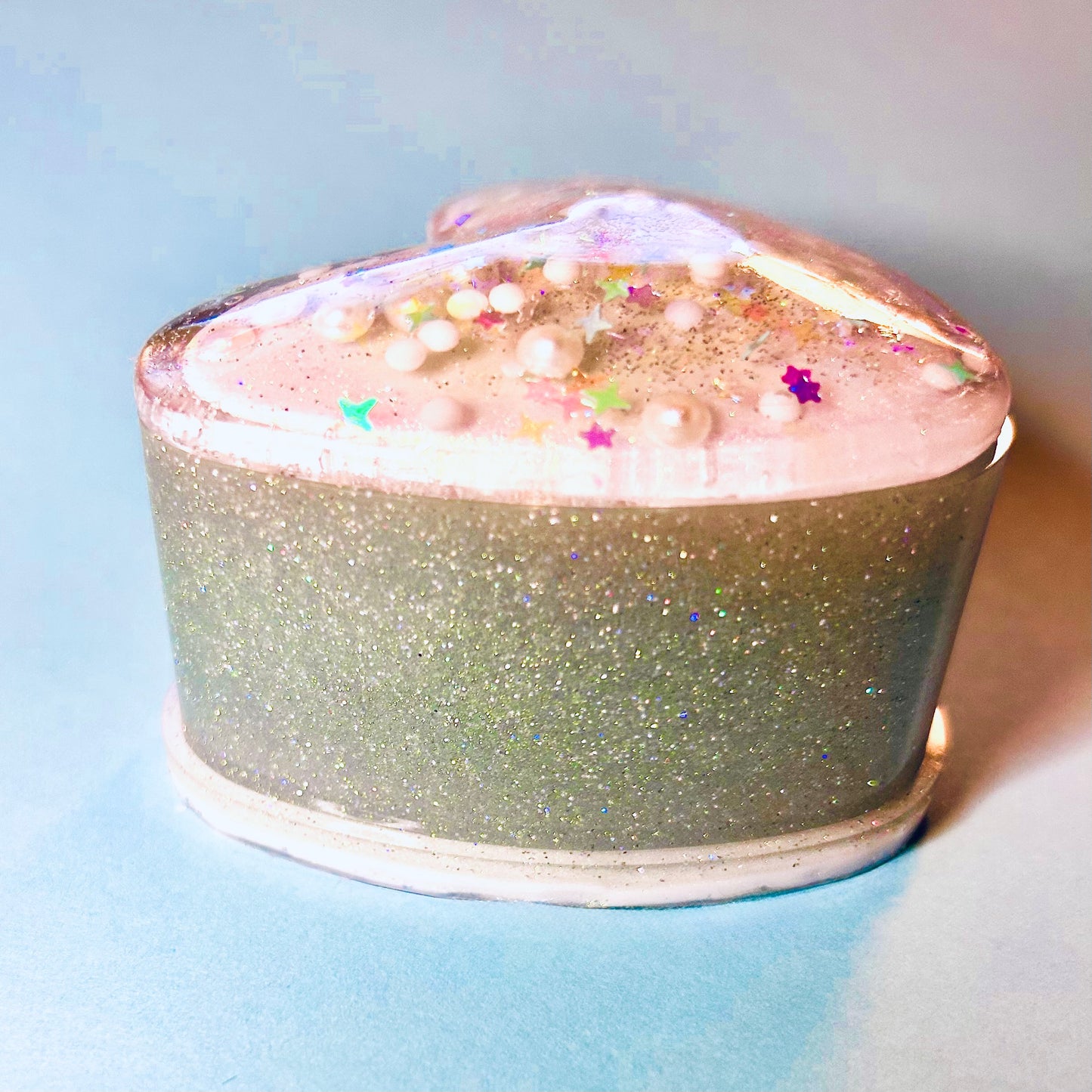 "Ice, Ice Boxy" Glittery/Sparkly Resin Jewelry Box With Pearls and Unique Star Sequins