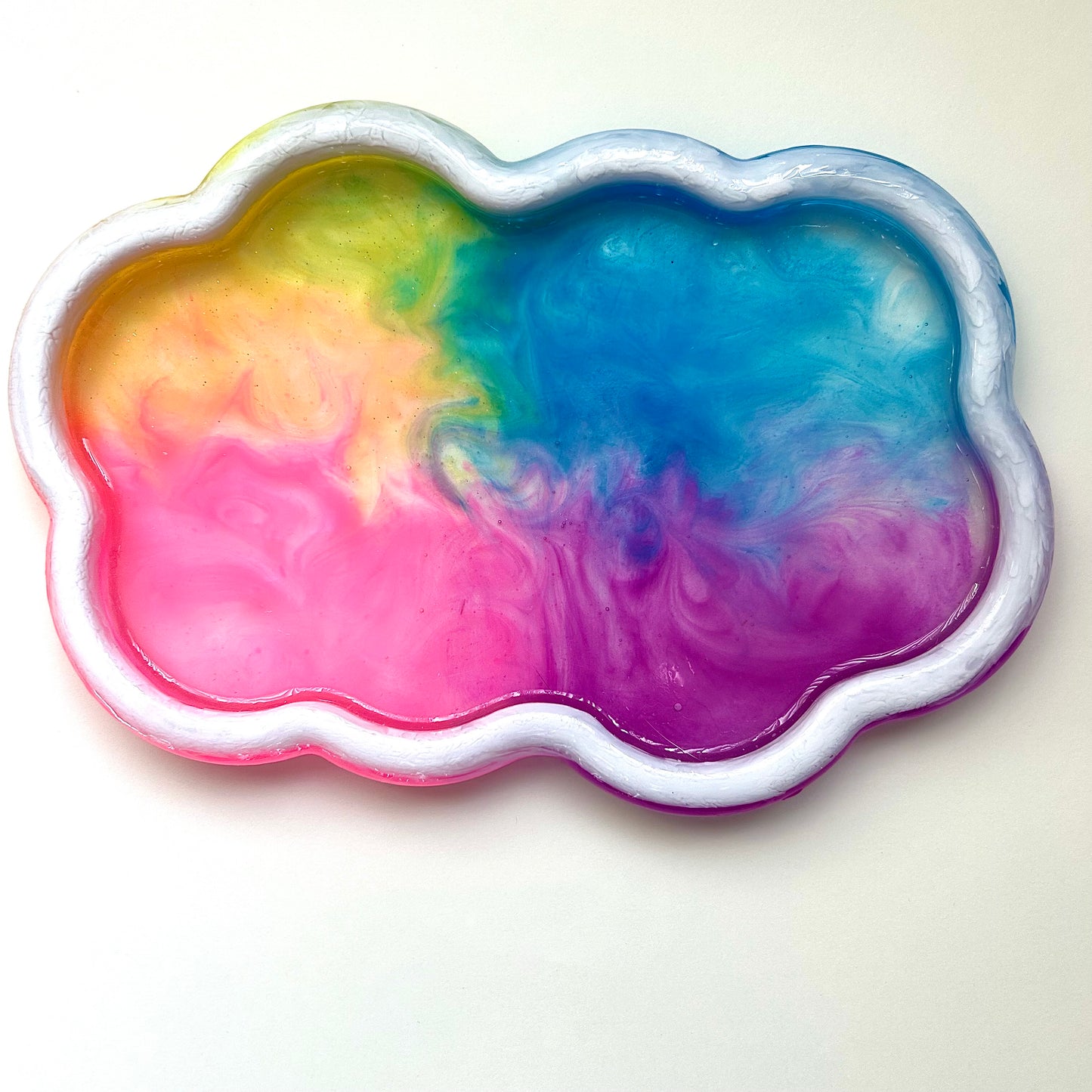 "Cloudy With a Chance of Rainbows" Glow-in-the-Dark Rainbow Cloud Resin Tray
