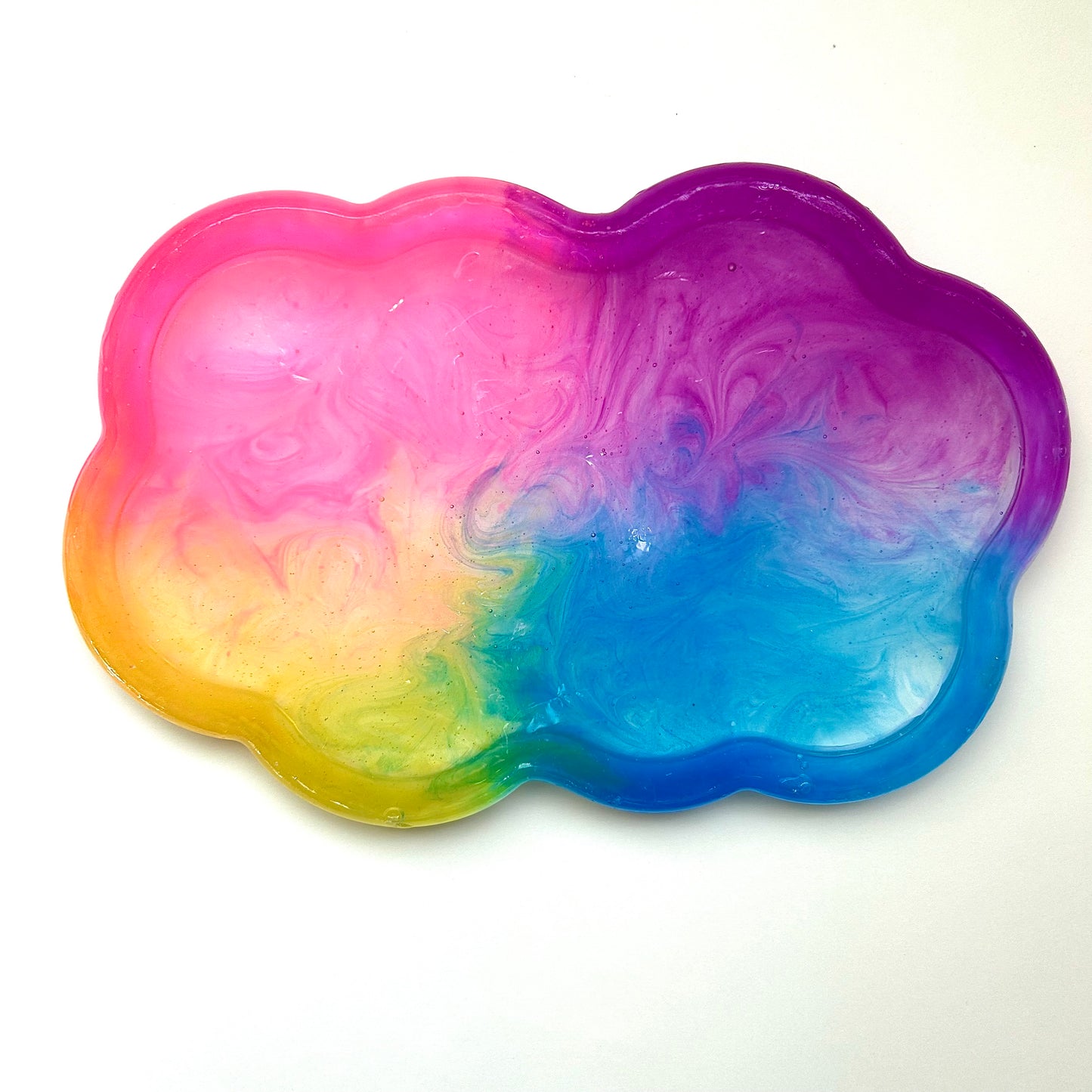 "Cloudy With a Chance of Rainbows" Glow-in-the-Dark Rainbow Cloud Resin Tray