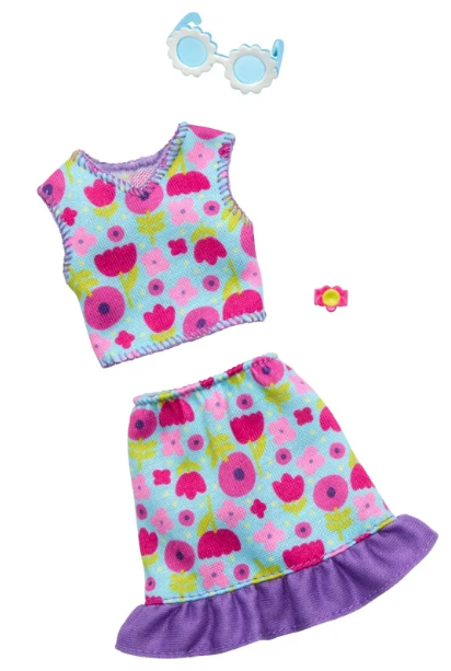 “Barbie© Floral Top, Skirt & Accessories Fashion Pack” Floral Top, Matching Skirt with Blue Sunglasses and Hot-Pink Bracelet - New