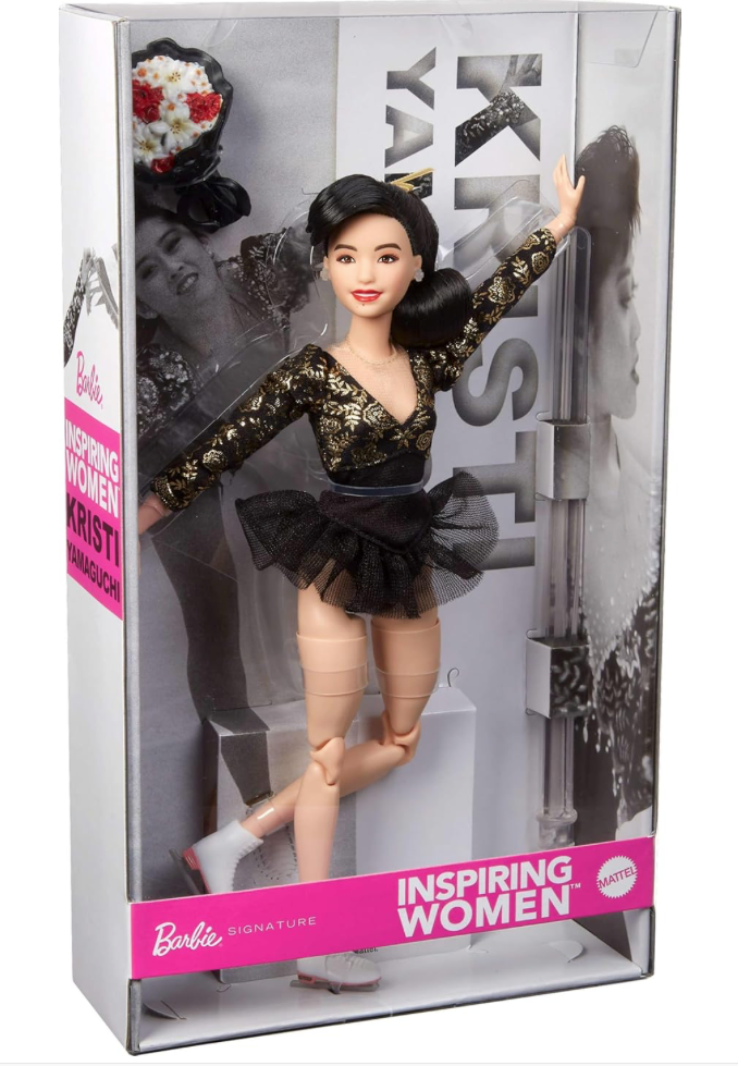 “Barbie© Inspiring Women, Kristi Yamaguchi Collectible Doll In 1992 Winter Olympics Costume, Sparkly Black and Gold Leotard and White Skates" - New in Box