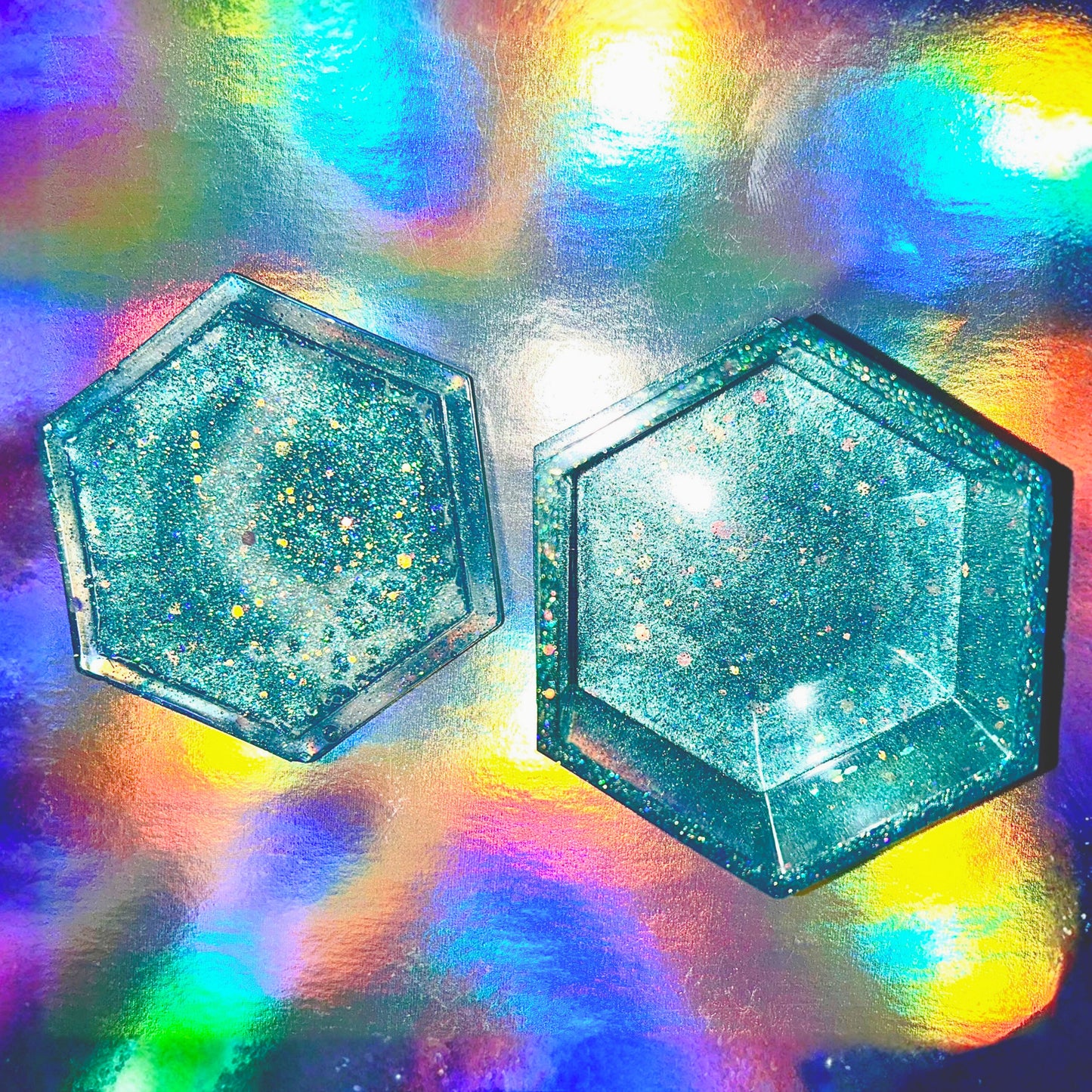 "Make Your Own Sunshine"  Aqua/Teal and Blue Glittery/Sparkly Resin Jewelry Box