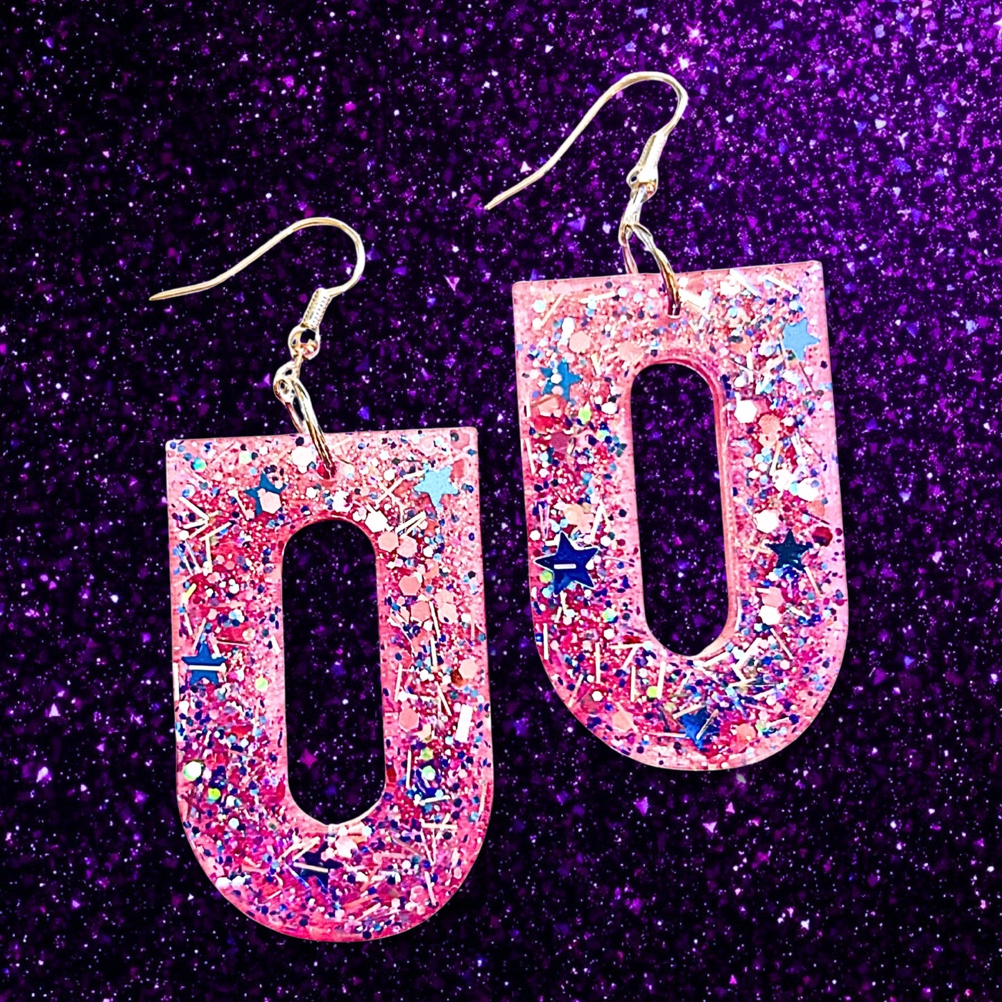 "Never Find Another"  Confetti Stars and Pearlescent Pink Resin Earrings
