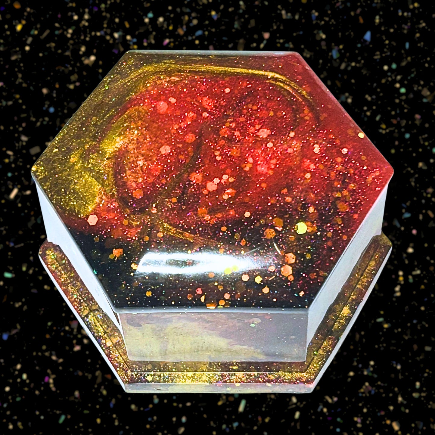 "Prestige" Bold Glittery Metallic Gold, Red and Black Resin Jewelry Box