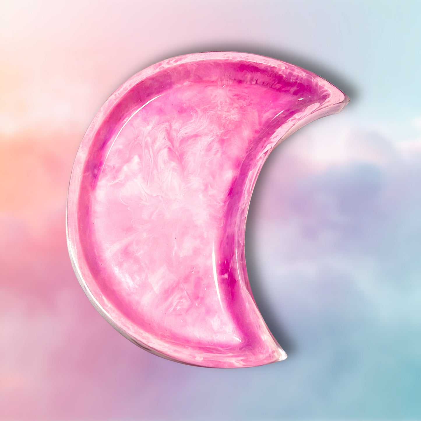 "Pink Sky" Pink and White Swirls Moon Resin Tray