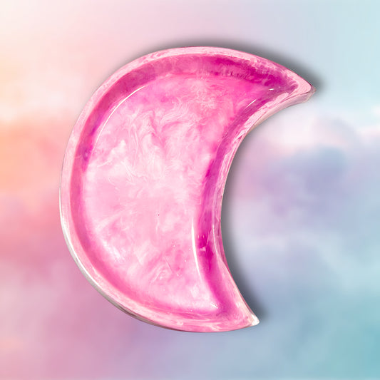 "Pink Sky" Pink and White Swirls Moon Resin Tray