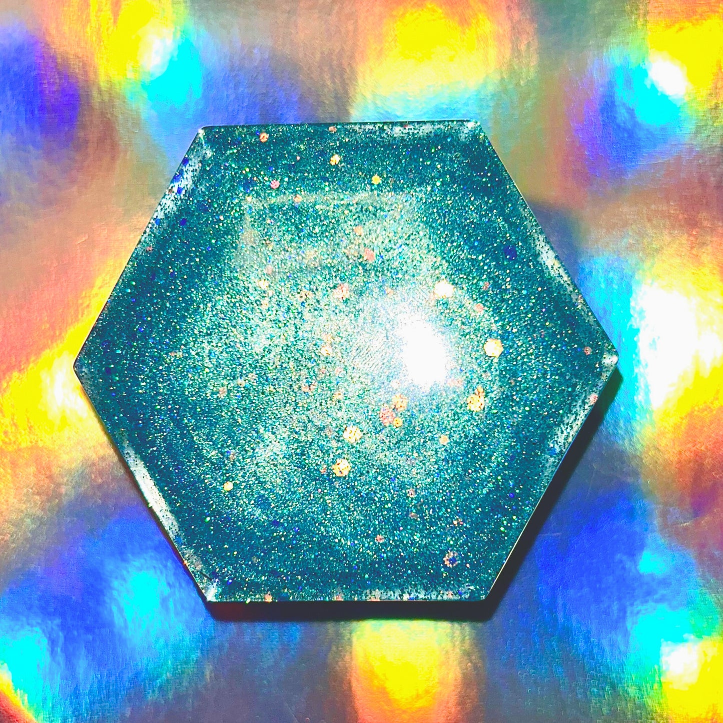 "Make Your Own Sunshine"  Aqua/Teal and Blue Glittery/Sparkly Resin Jewelry Box