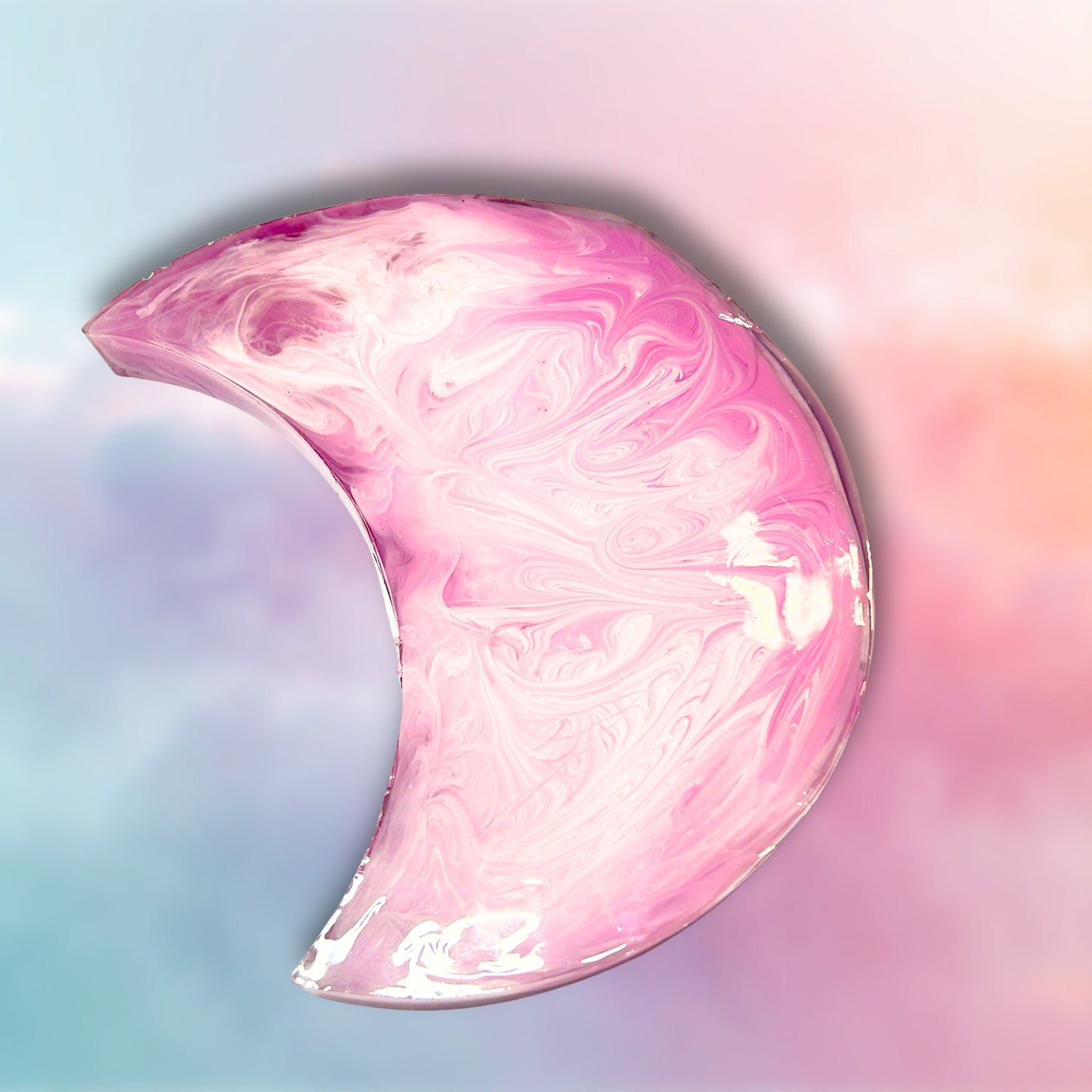 "Pink Sky" Pink and White Swirls Moon Resin Tray