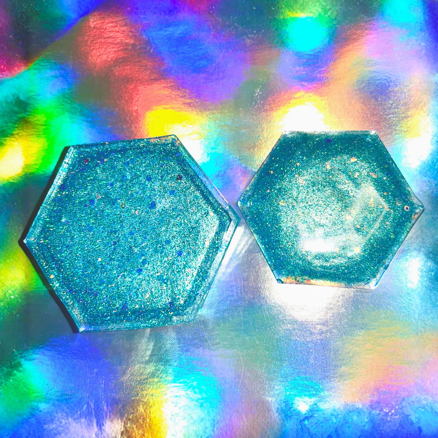 "Make Your Own Sunshine"  Aqua/Teal and Blue Glittery/Sparkly Resin Jewelry Box