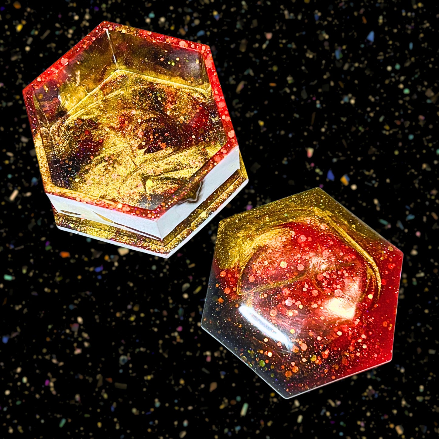"Prestige" Bold Glittery Metallic Gold, Red and Black Resin Jewelry Box