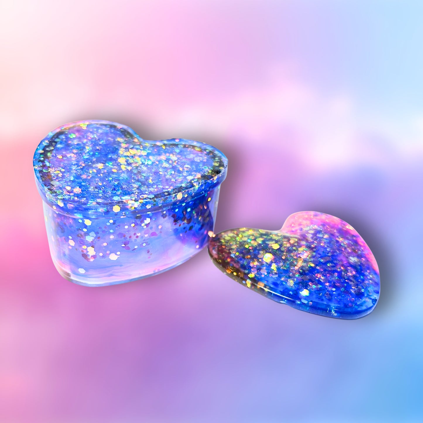 "Calm Down"  Glittery/Sparkly Resin Jewelry Box With Holographic Glitter