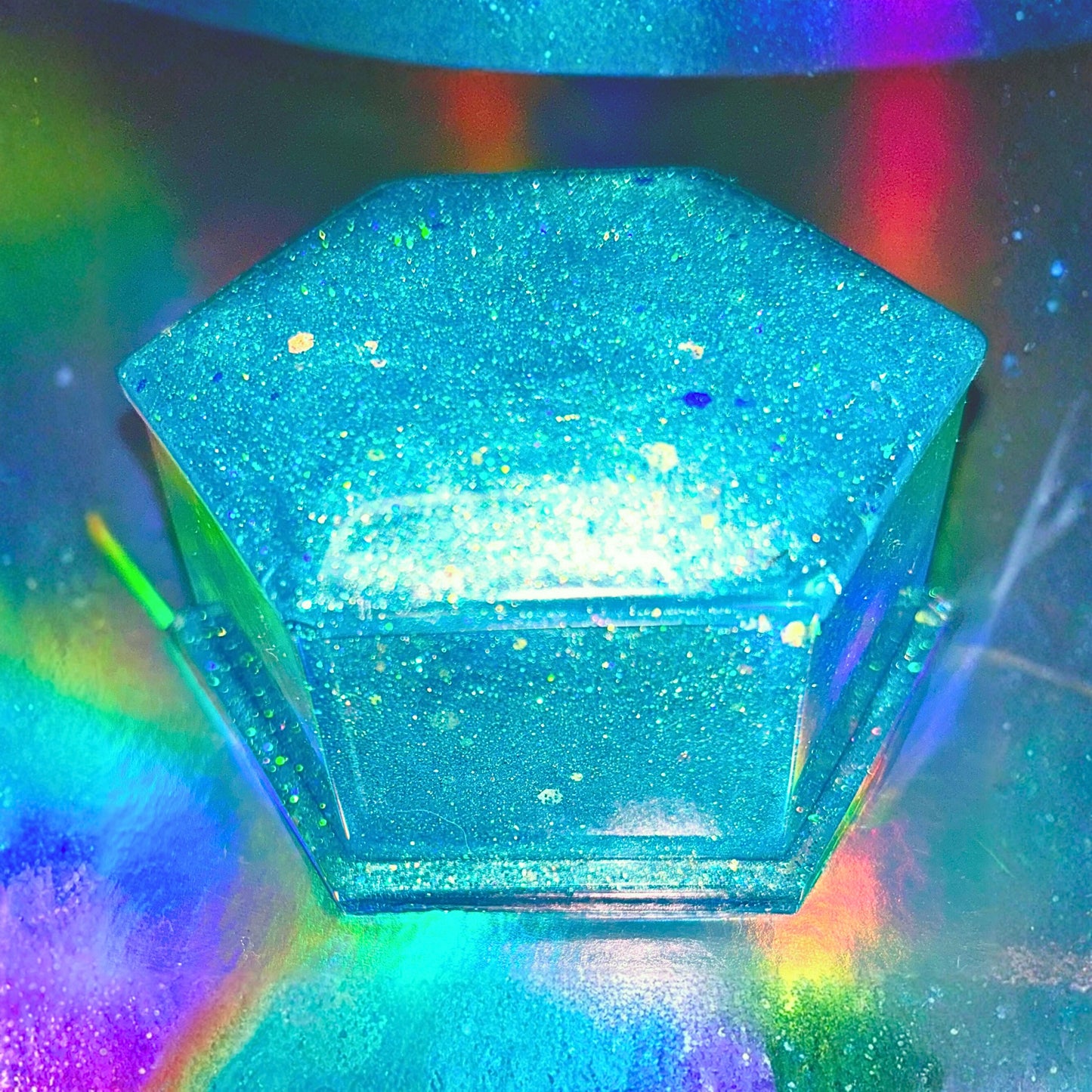 "Make Your Own Sunshine"  Aqua/Teal and Blue Glittery/Sparkly Resin Jewelry Box