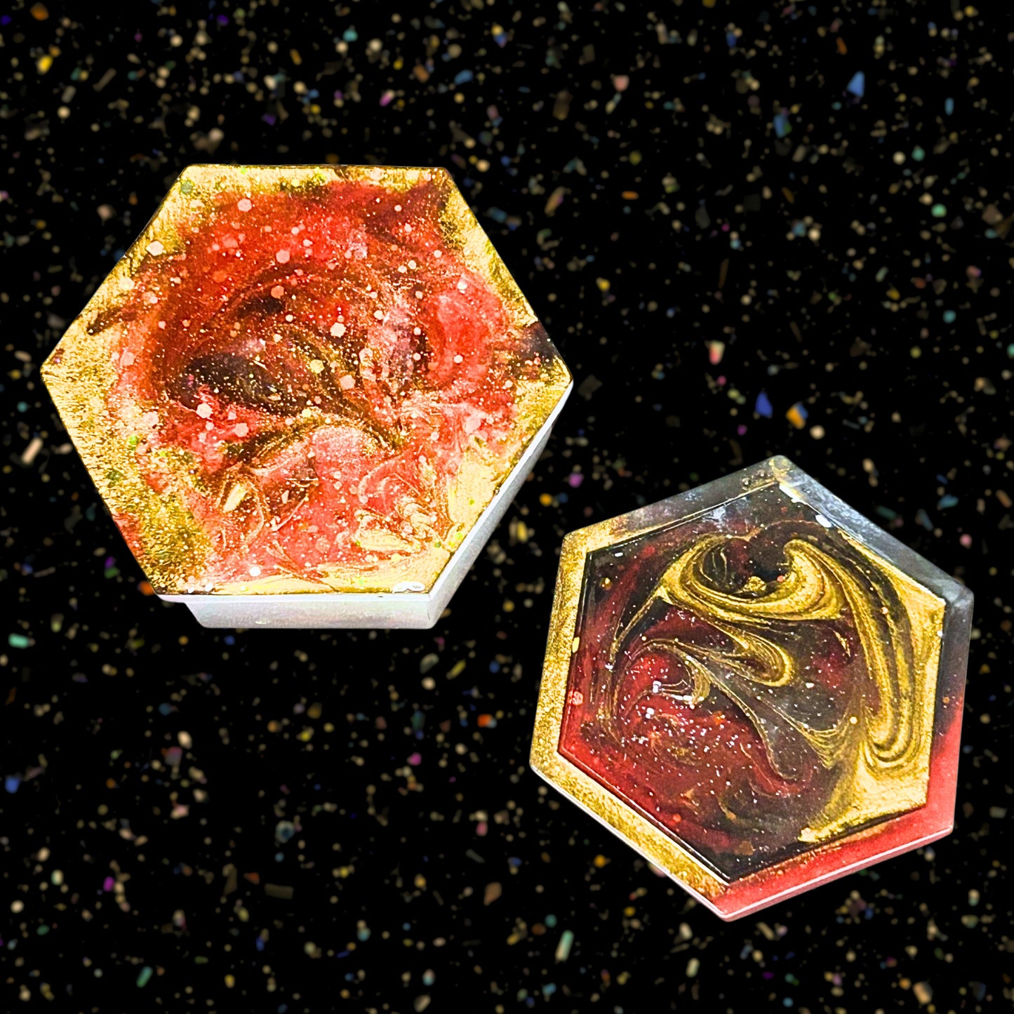 "Prestige" Bold Glittery Metallic Gold, Red and Black Resin Jewelry Box