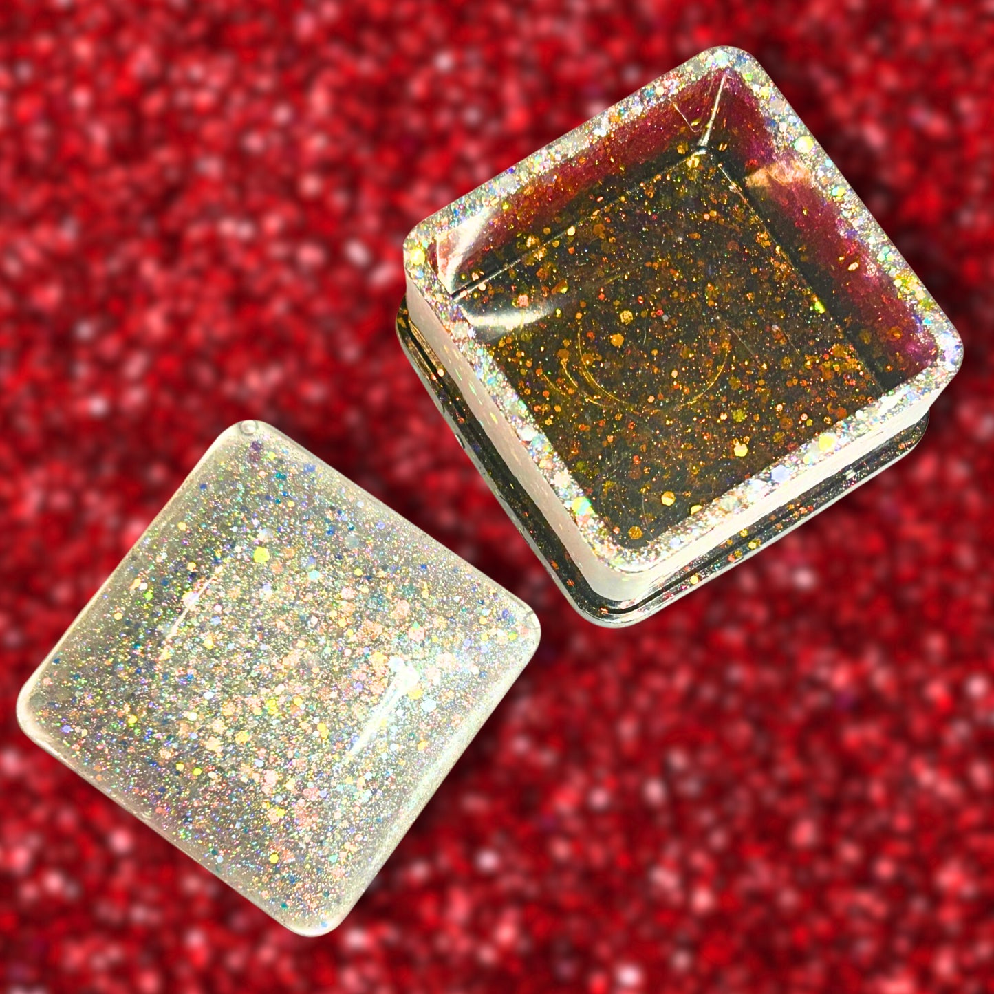 "Remember" Holographic Silver Glitter, Red and Black Resin Jewelry Box