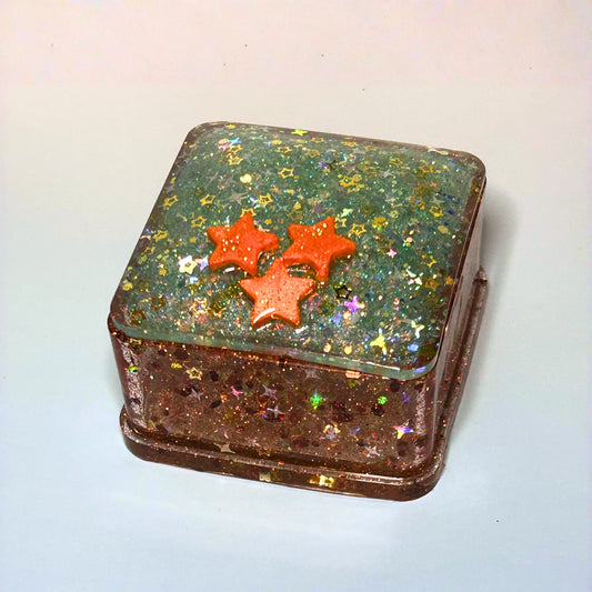 Showbox"  Glittery/Sparkly Resin Jewelry Box With Orange Glitter and  Stars