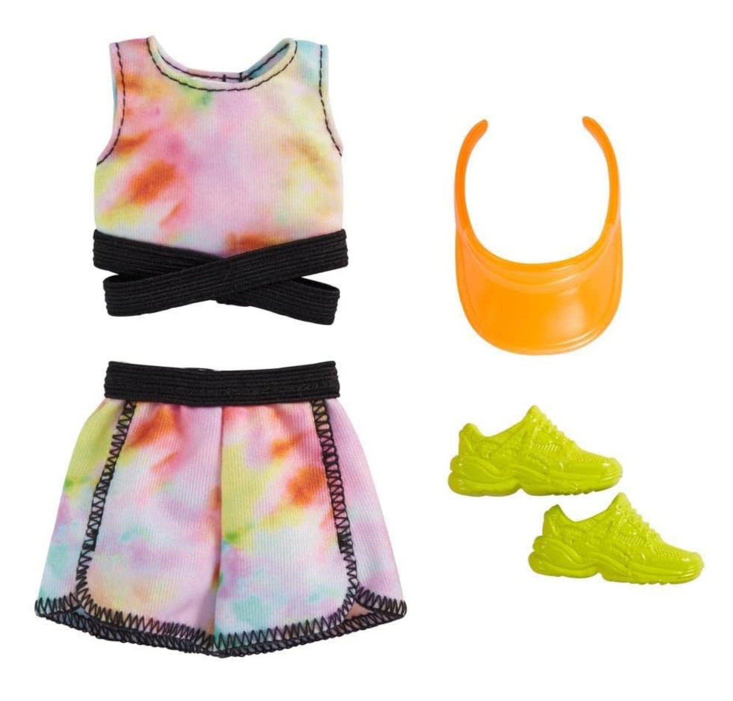 “Barbie™ Athletic Fashion Pack”   Tie-dye Top and Shorts with Yellow Sneakers and Orange Visor