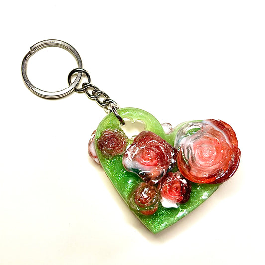 "Green Heart of Roses" Resin Keychain