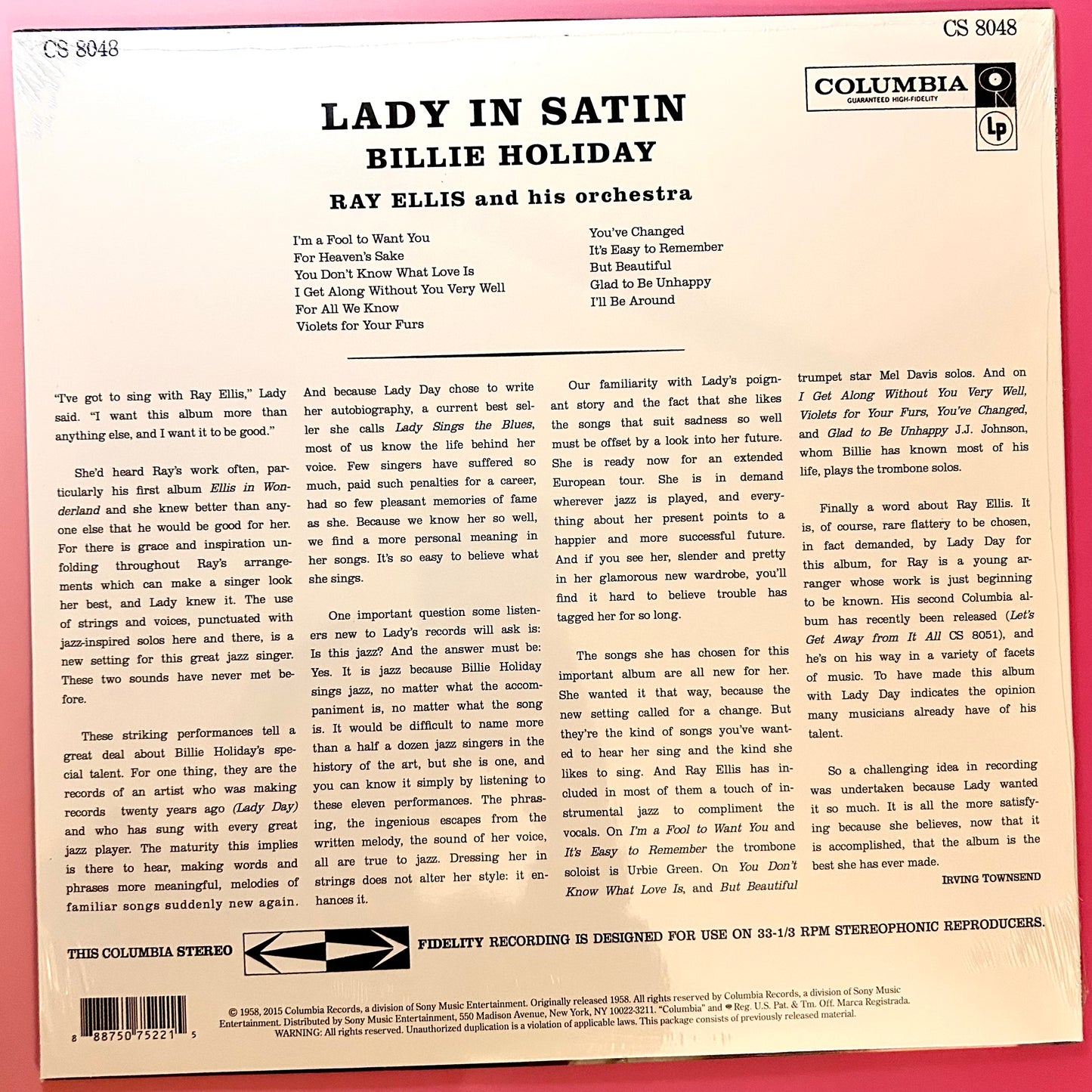 Billie Holiday With Ray Ellis And His Orchestra - “Lady In Satin", 2015 Reissue US, Vinyl - New