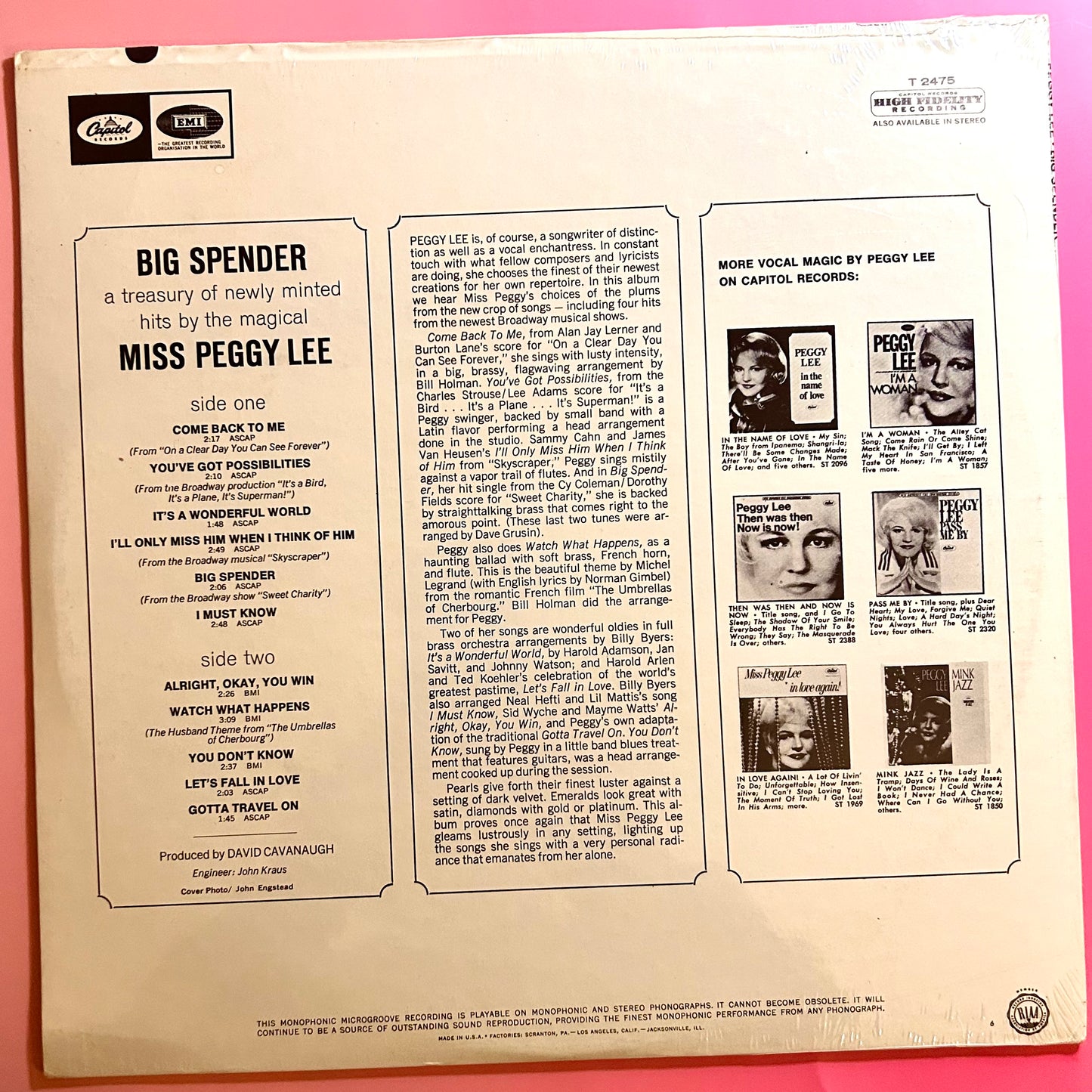 Peggy Lee - “Big Spender", 1966, US, Vinyl - New