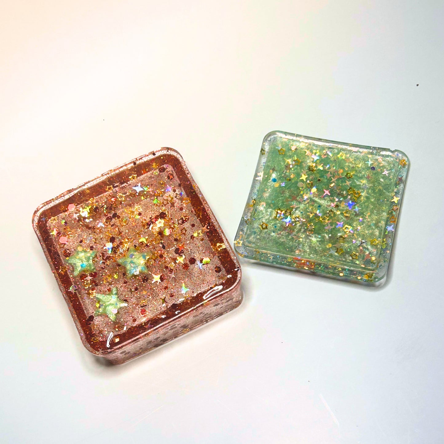 Showbox"  Glittery/Sparkly Resin Jewelry Box With Orange Glitter and  Stars